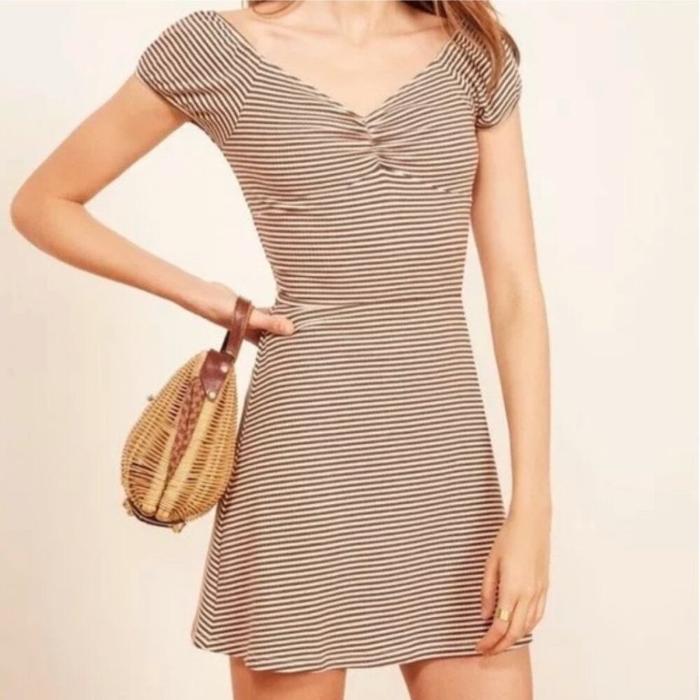 Reformation Brown and White Dress